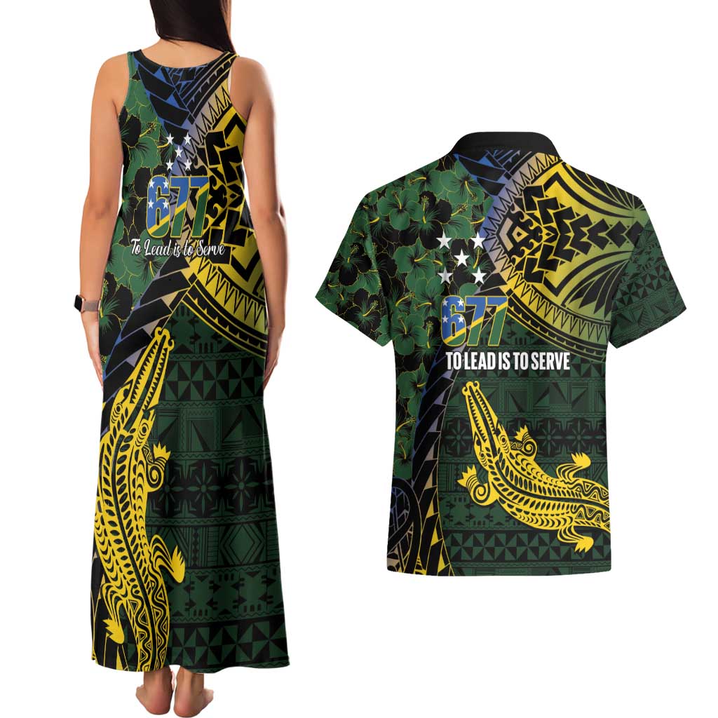 Solomon Islands Couples Matching Tank Maxi Dress and Hawaiian Shirt 677 Proud Crocodile Melanesian Pattern - Polynesian Pride