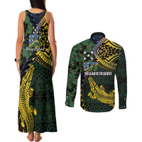 Solomon Islands Couples Matching Tank Maxi Dress and Long Sleeve Button Shirt 677 Proud Crocodile Melanesian Pattern - Polynesian Pride