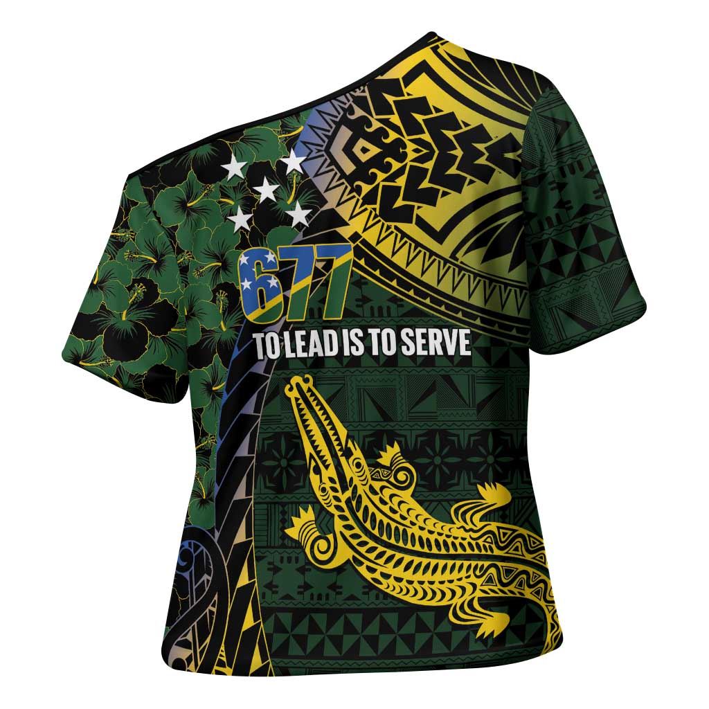 Solomon Islands Cross Shoulder Shirt 677 Proud Crocodile Melanesian Pattern - Polynesian Pride