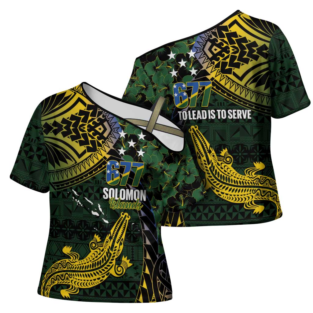 Solomon Islands Cross Shoulder Shirt 677 Proud Crocodile Melanesian Pattern - Polynesian Pride