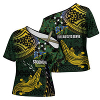 Solomon Islands Cross Shoulder Shirt 677 Proud Crocodile Melanesian Pattern - Polynesian Pride