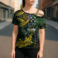 Solomon Islands Cross Shoulder Shirt 677 Proud Crocodile Melanesian Pattern - Polynesian Pride