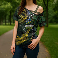 Solomon Islands Cross Shoulder Shirt 677 Proud Crocodile Melanesian Pattern - Polynesian Pride
