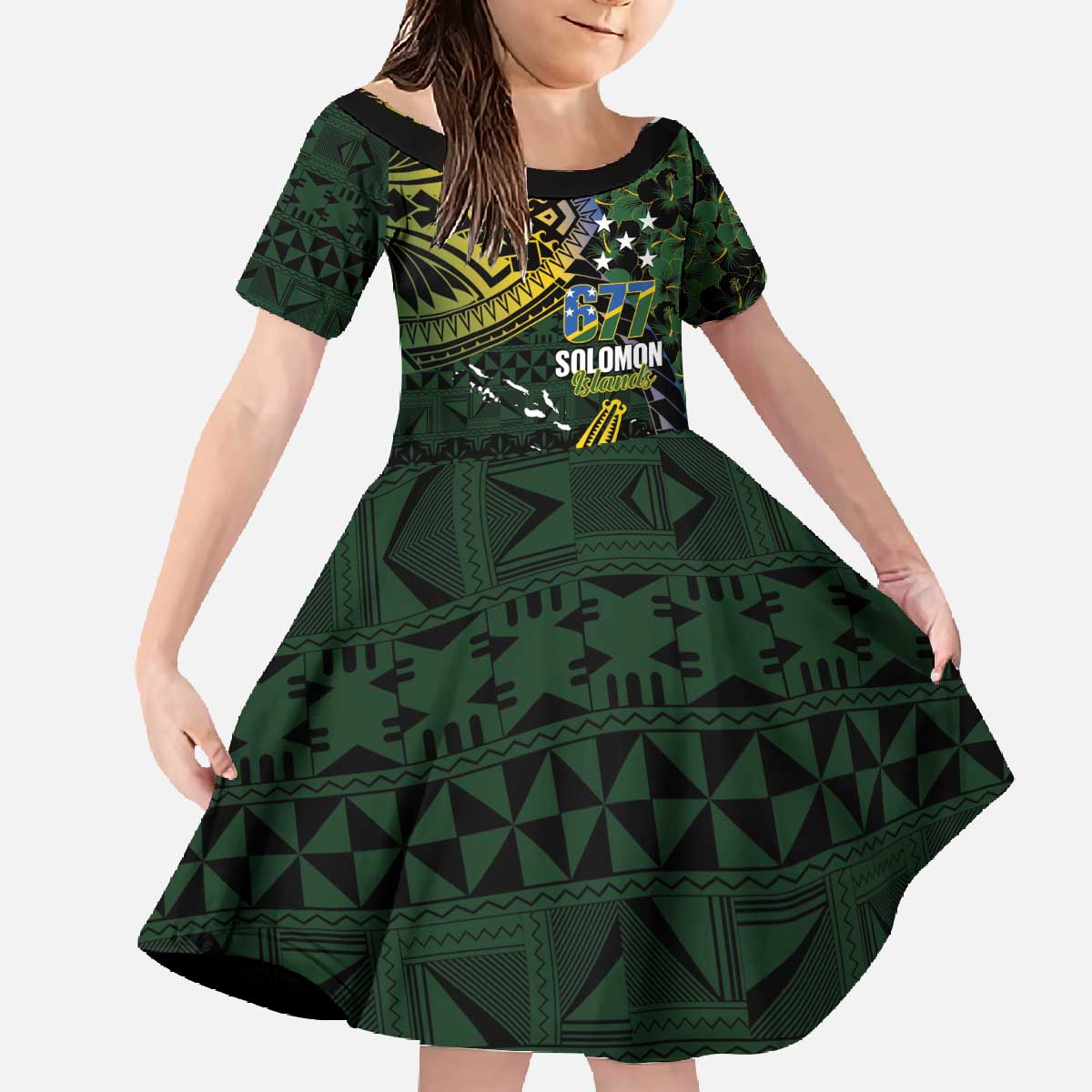 Solomon Islands Family Matching Off The Shoulder Long Sleeve Dress and Hawaiian Shirt 677 Proud Crocodile Melanesian Pattern - Polynesian Pride