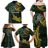 Solomon Islands Family Matching Off Shoulder Maxi Dress and Hawaiian Shirt 677 Proud Crocodile Melanesian Pattern - Polynesian Pride