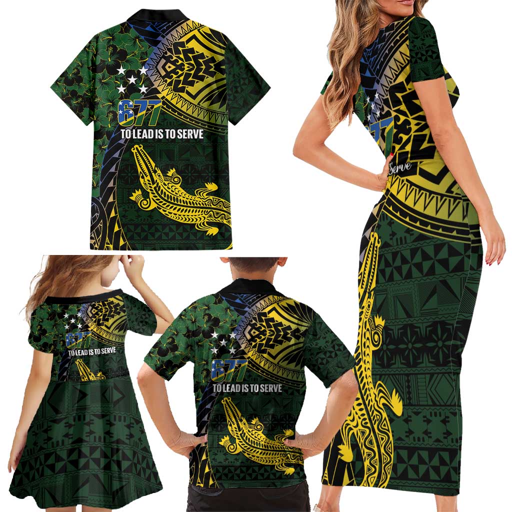 Solomon Islands Family Matching Short Sleeve Bodycon Dress and Hawaiian Shirt 677 Proud Crocodile Melanesian Pattern - Polynesian Pride