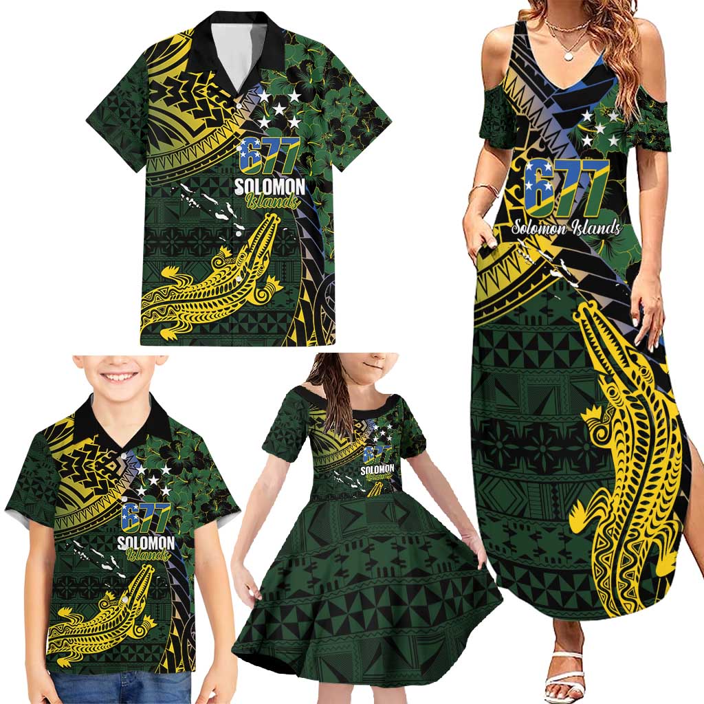 Solomon Islands Family Matching Summer Maxi Dress and Hawaiian Shirt 677 Proud Crocodile Melanesian Pattern - Polynesian Pride