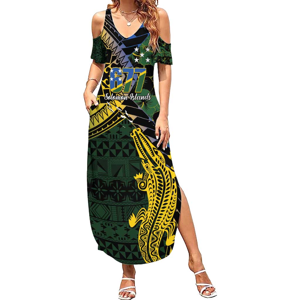 Solomon Islands Family Matching Summer Maxi Dress and Hawaiian Shirt 677 Proud Crocodile Melanesian Pattern - Polynesian Pride