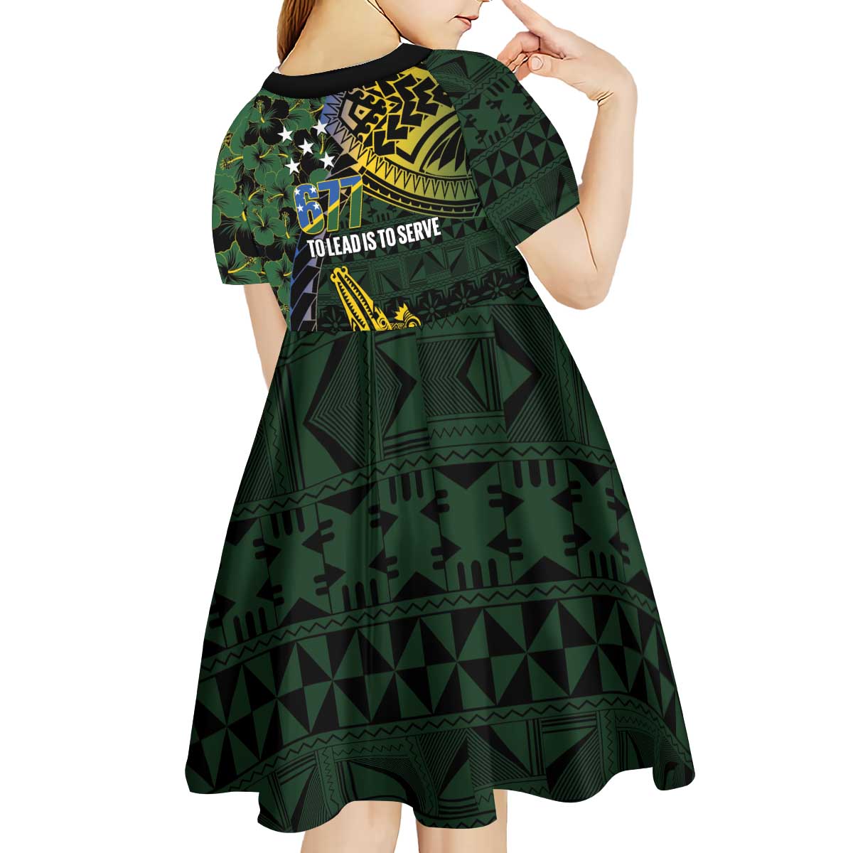 Solomon Islands Kid Short Sleeve Dress 677 Proud Crocodile Melanesian Pattern - Polynesian Pride