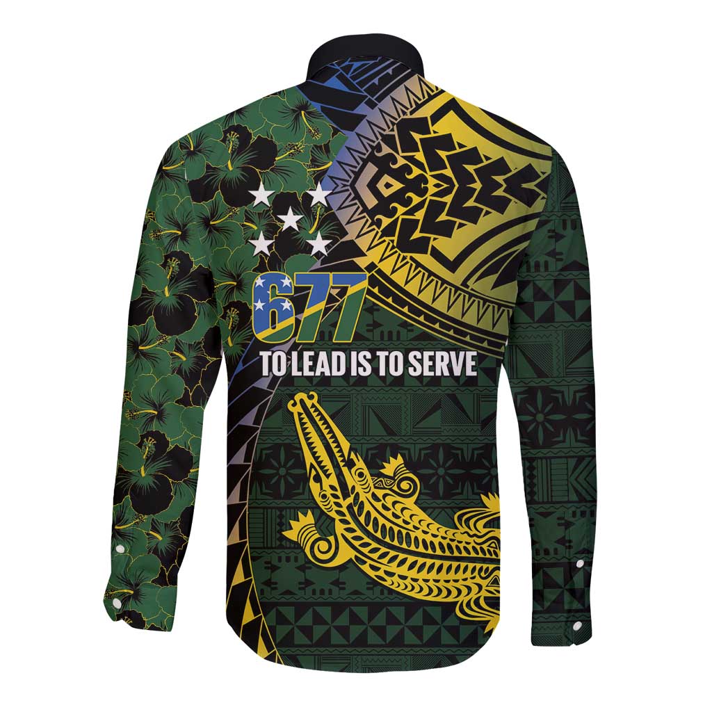 Solomon Islands Long Sleeve Button Shirt 677 Proud Crocodile Melanesian Pattern - Polynesian Pride