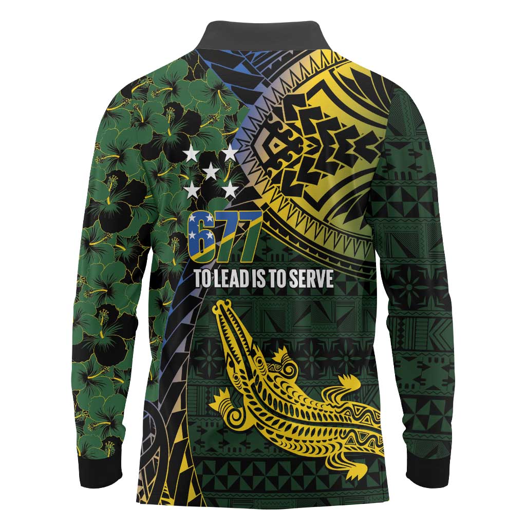 Solomon Islands Long Sleeve Polo Shirt 677 Proud Crocodile Melanesian Pattern - Polynesian Pride