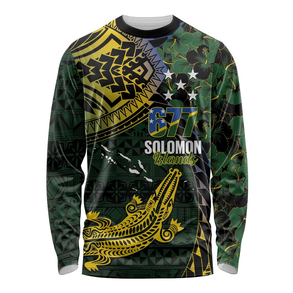 Solomon Islands Long Sleeve Shirt 677 Proud Crocodile Melanesian Pattern - Polynesian Pride