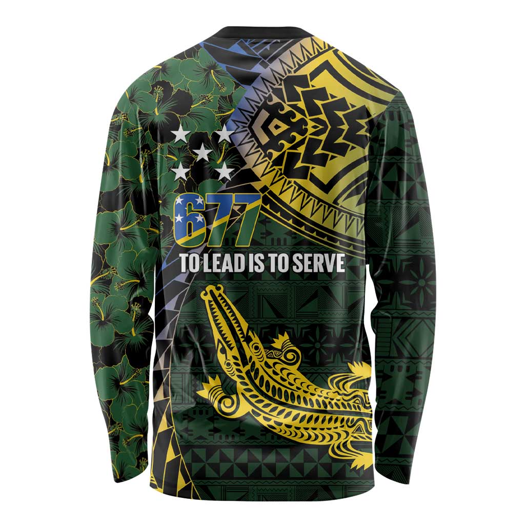 Solomon Islands Long Sleeve Shirt 677 Proud Crocodile Melanesian Pattern - Polynesian Pride
