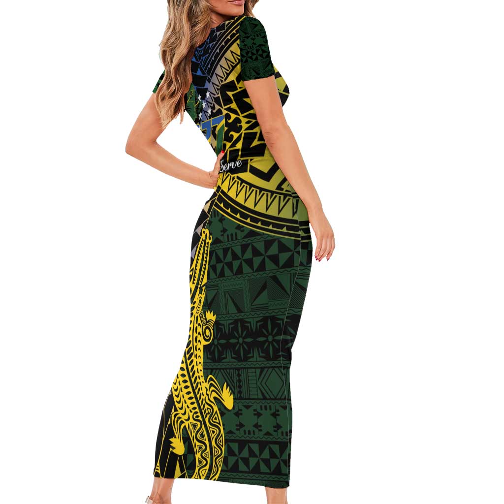 Solomon Islands Short Sleeve Bodycon Dress 677 Proud Crocodile Melanesian Pattern - Polynesian Pride