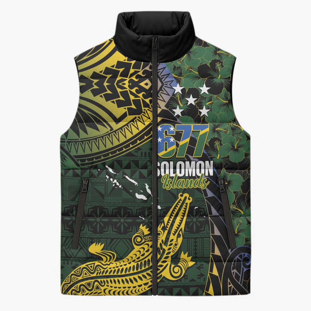 Solomon Islands Sleeveless Puffer Jacket 677 Proud Crocodile Melanesian Pattern - Polynesian Pride