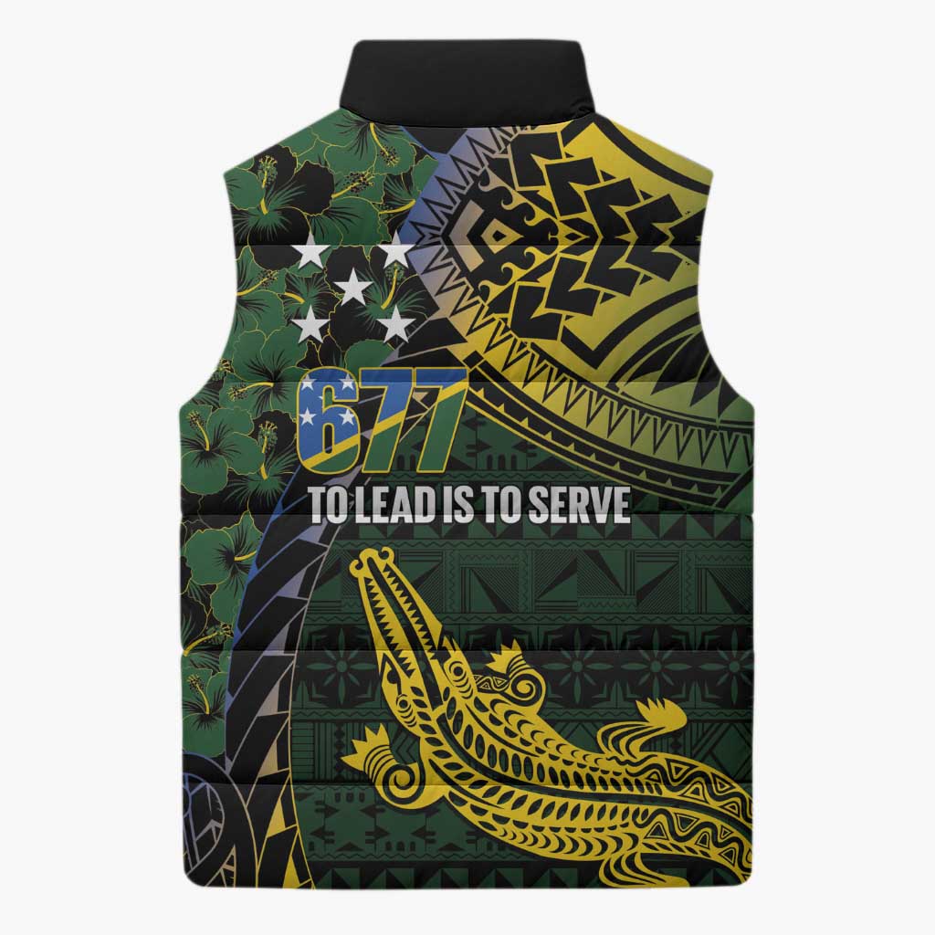 Solomon Islands Sleeveless Puffer Jacket 677 Proud Crocodile Melanesian Pattern - Polynesian Pride
