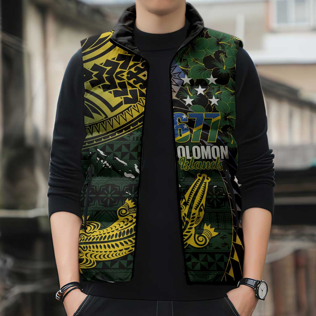 Solomon Islands Sleeveless Puffer Jacket 677 Proud Crocodile Melanesian Pattern - Polynesian Pride