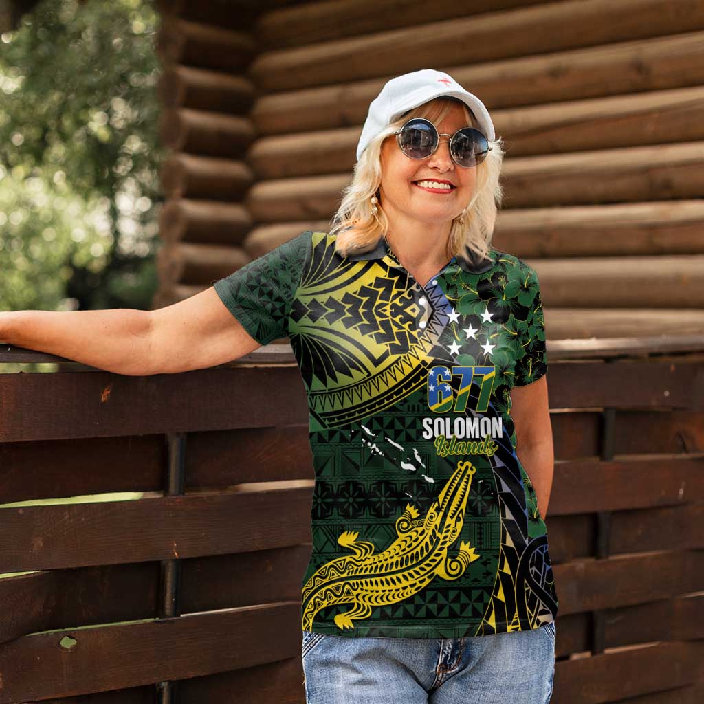 Solomon Islands Women Polo Shirt 677 Proud Crocodile Melanesian Pattern - Polynesian Pride