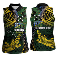 Solomon Islands Women Sleeveless Polo Shirt 677 Proud Crocodile Melanesian Pattern - Polynesian Pride