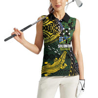 Solomon Islands Women Sleeveless Polo Shirt 677 Proud Crocodile Melanesian Pattern - Polynesian Pride