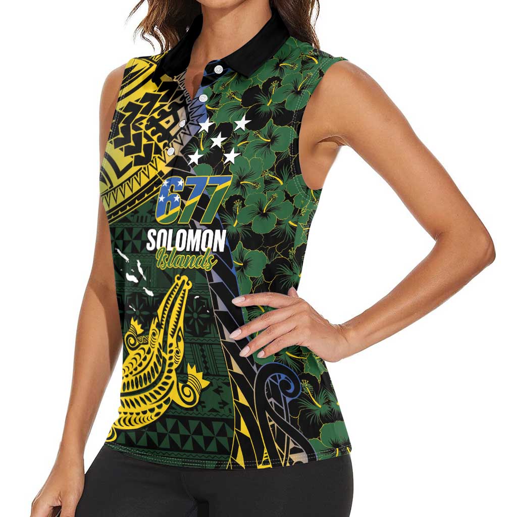 Solomon Islands Women Sleeveless Polo Shirt 677 Proud Crocodile Melanesian Pattern - Polynesian Pride