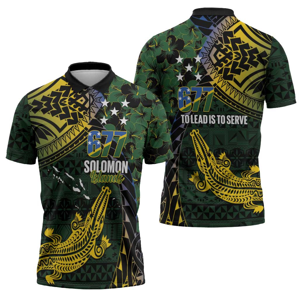 Solomon Islands Zipper Polo Shirt 677 Proud Crocodile Melanesian Pattern - Polynesian Pride