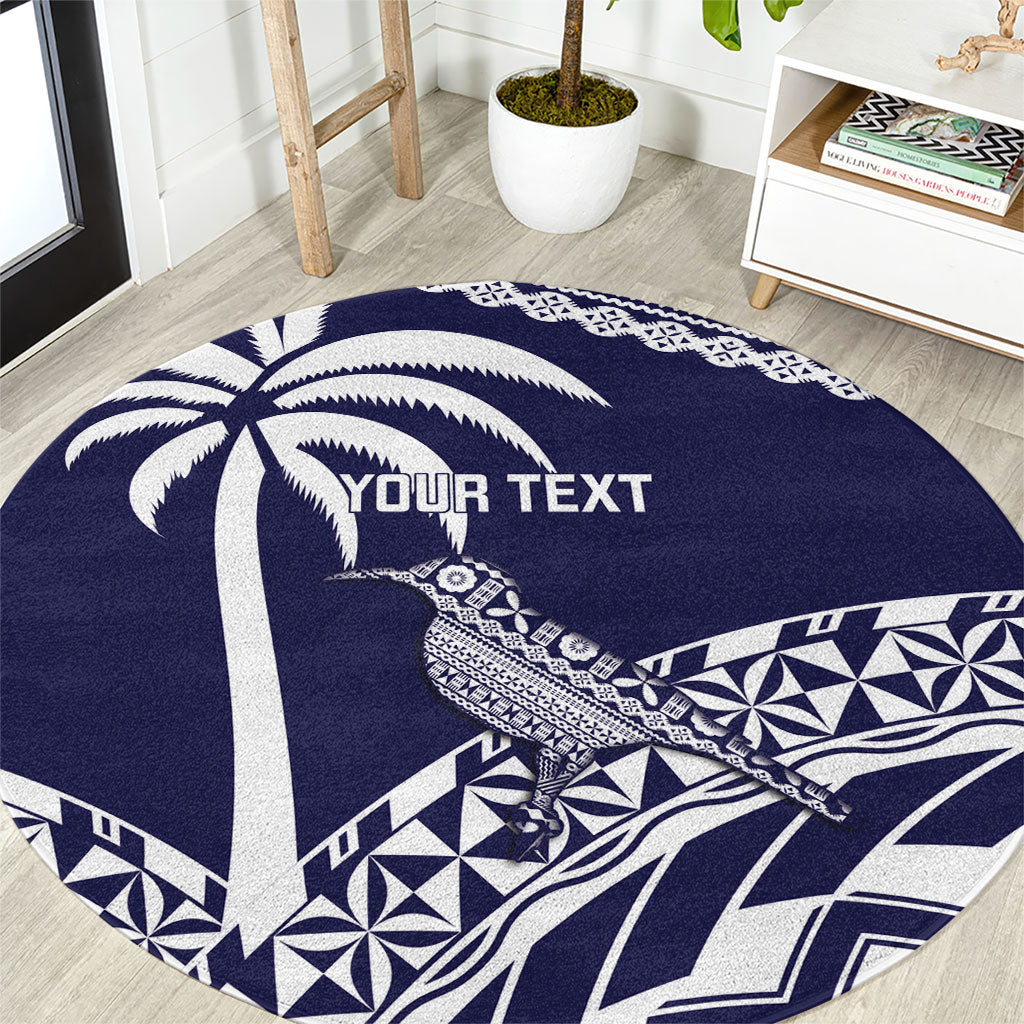 Nadi Fiji 2026 Rugby Custom Round Carpet Kikau Fijian Tapa Pattern LT14 Navy Blue - Polynesian Pride