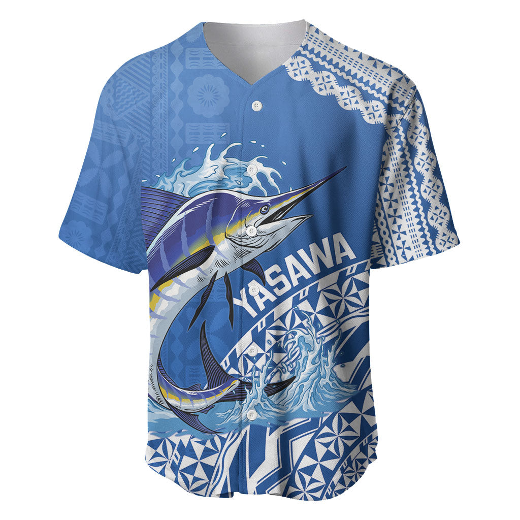 Yasawa Fiji 2026 Rugby Custom Baseball Jersey Marlin Fijian Tapa Pattern LT14 Blue - Polynesian Pride