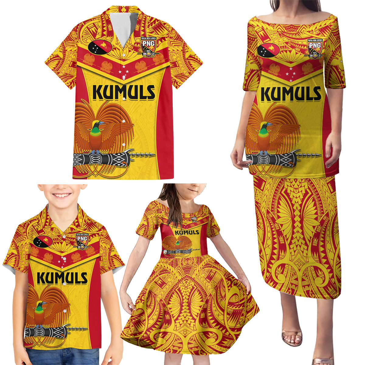 Custom Papua New Guinea Rugby Family Matching Puletasi Dress and Hawaiian Shirt 2023 Go Kumuls Pacific Dynamic Style LT14 - Polynesian Pride