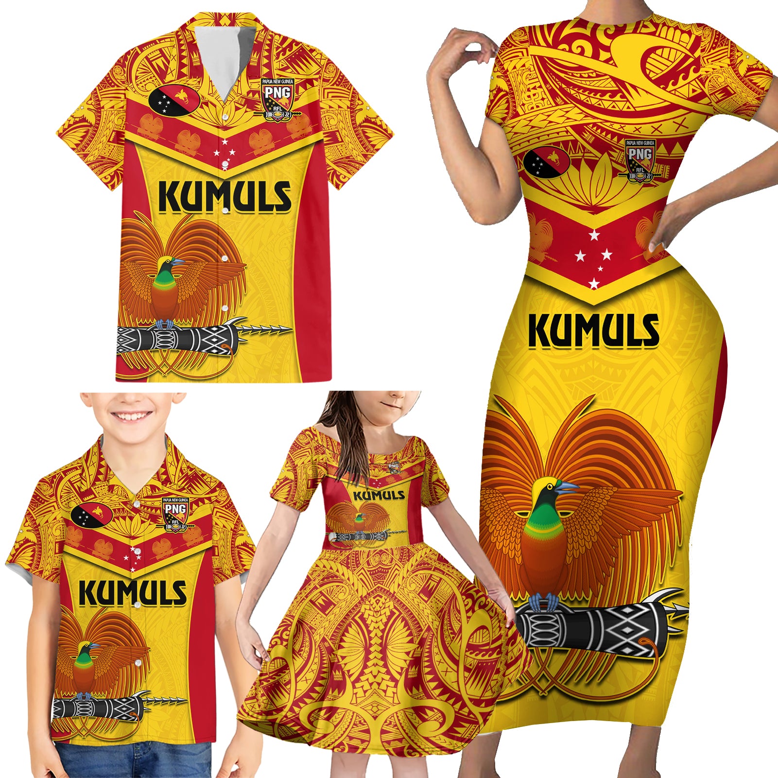 Custom Papua New Guinea Rugby Family Matching Short Sleeve Bodycon Dress and Hawaiian Shirt 2023 Go Kumuls Pacific Dynamic Style LT14 - Polynesian Pride