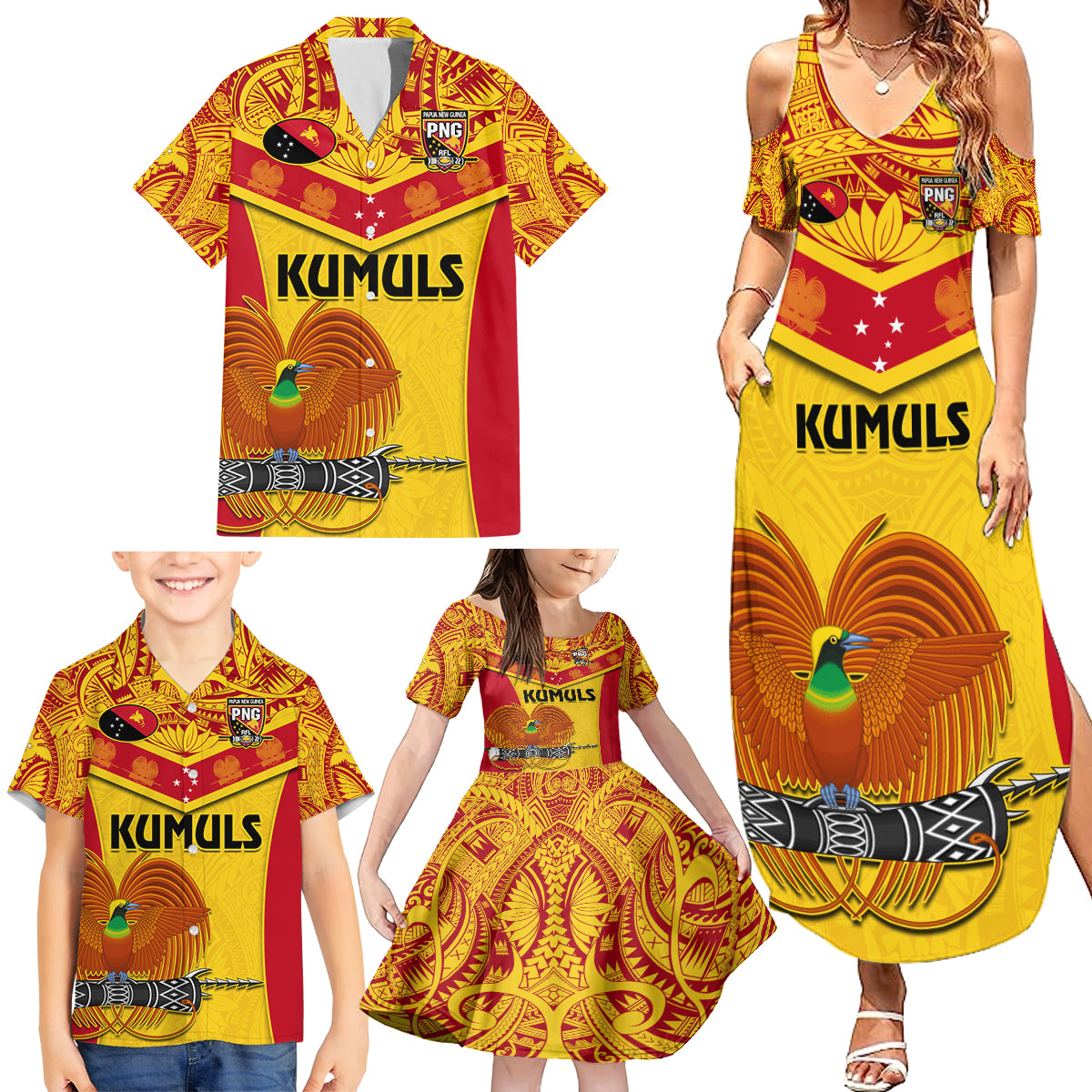 Custom Papua New Guinea Rugby Family Matching Summer Maxi Dress and Hawaiian Shirt 2023 Go Kumuls Pacific Dynamic Style LT14 - Polynesian Pride