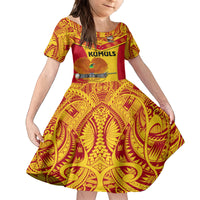 Custom Papua New Guinea Rugby Family Matching Tank Maxi Dress and Hawaiian Shirt 2023 Go Kumuls Pacific Dynamic Style LT14 Daughter's Dress Yellow - Polynesian Pride