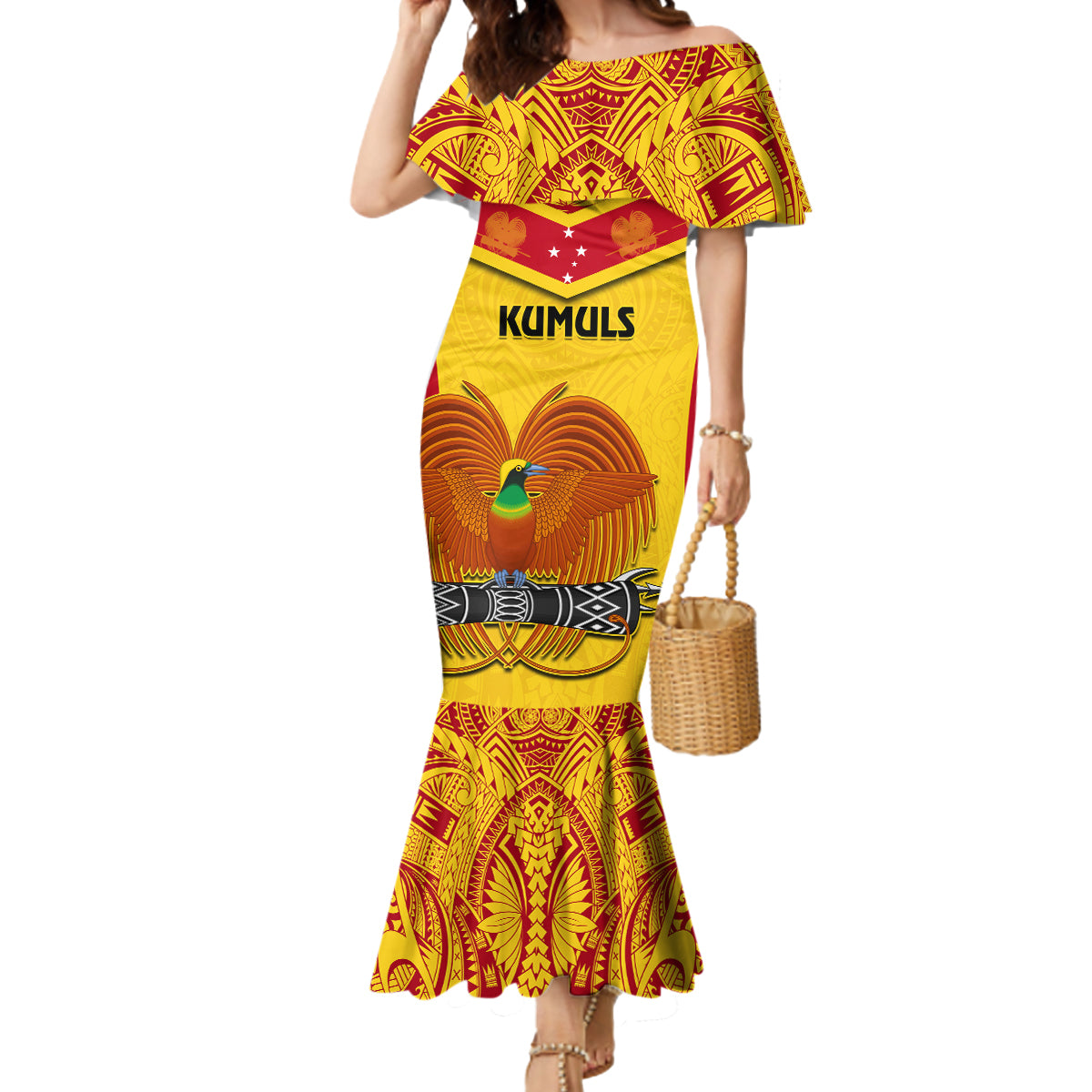 Custom Papua New Guinea Rugby Mermaid Dress 2023 Go Kumuls Pacific Dynamic Style LT14 Women Yellow - Polynesian Pride