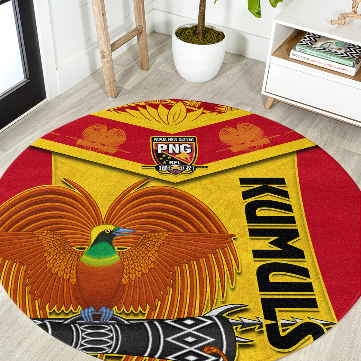 Papua New Guinea Rugby Round Carpet 2023 Go Kumuls Pacific Dynamic Style LT14 Yellow - Polynesian Pride