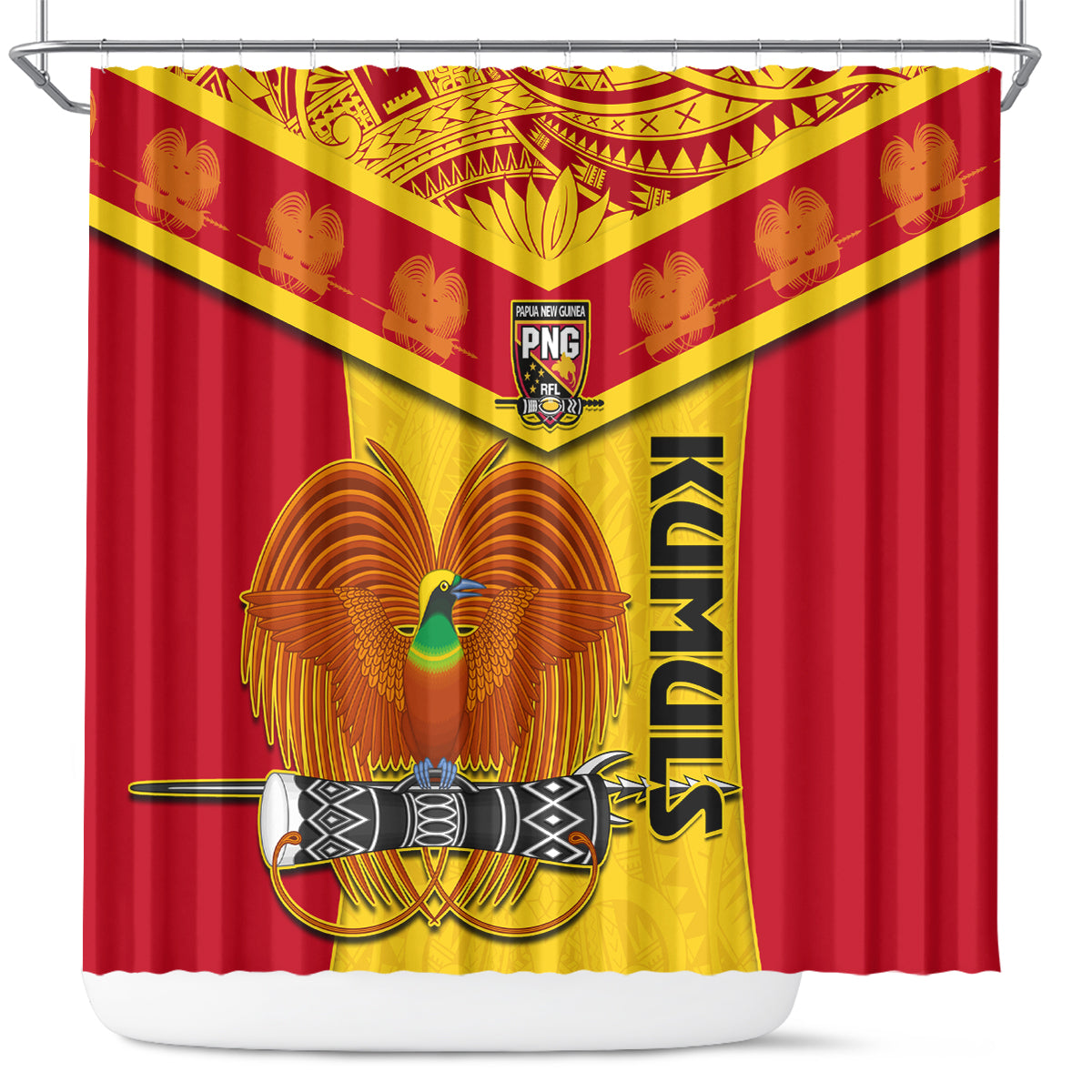 Papua New Guinea Rugby Shower Curtain 2023 Go Kumuls Pacific Dynamic Style LT14 Yellow - Polynesian Pride