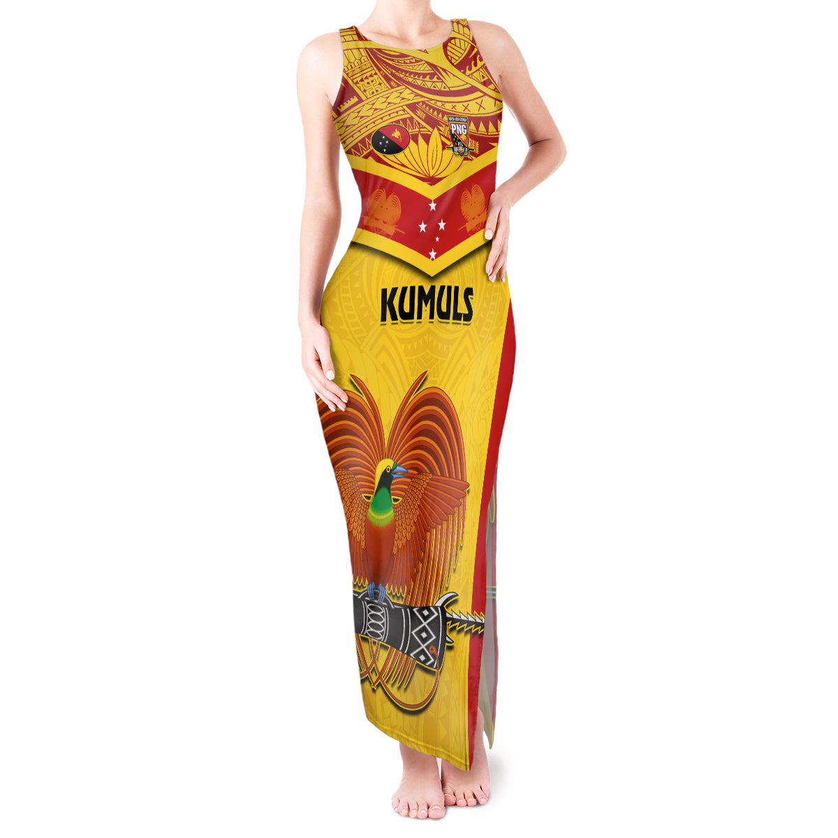 Custom Papua New Guinea Rugby Tank Maxi Dress 2023 Go Kumuls Pacific Dynamic Style LT14 Women Yellow - Polynesian Pride