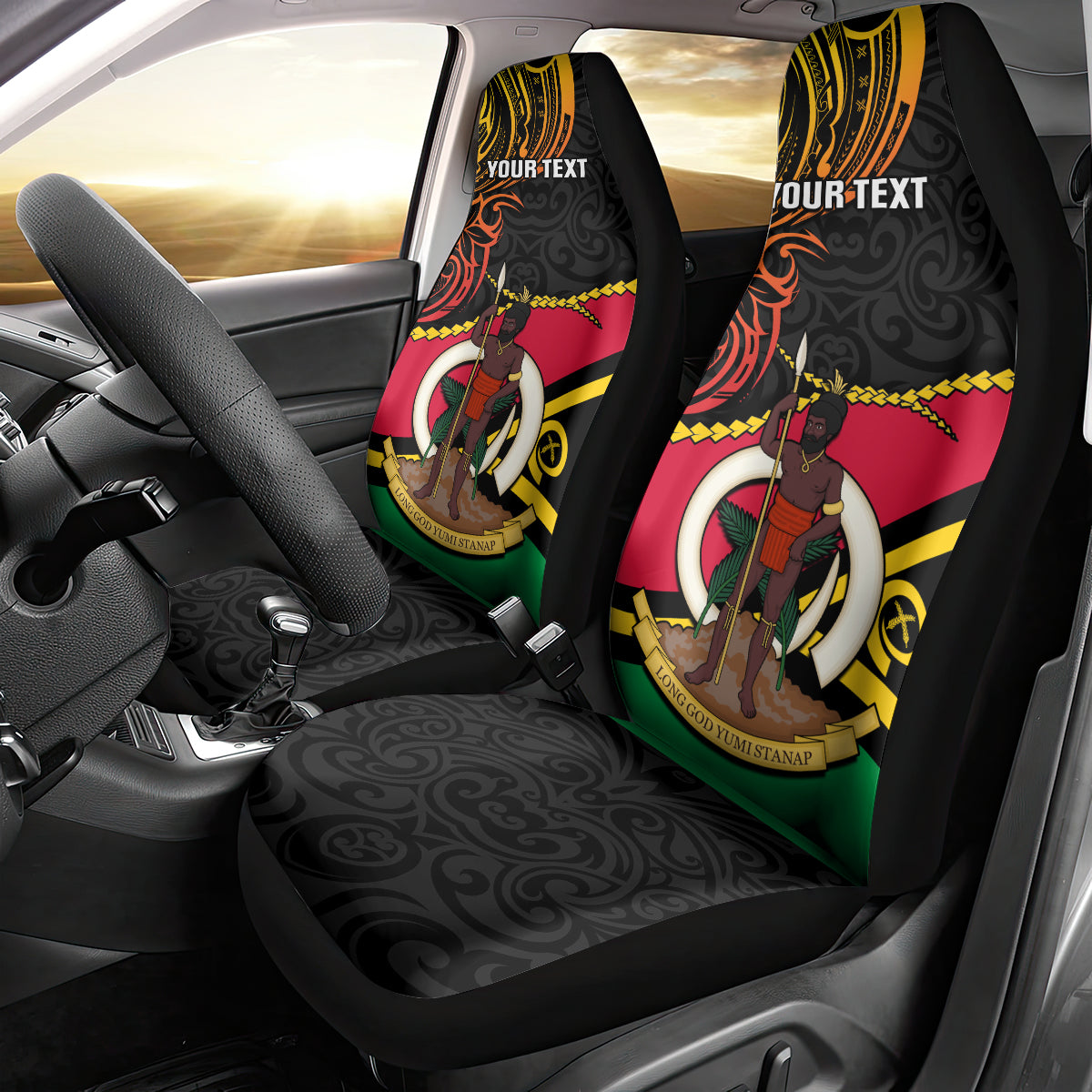 Personalised Vanuatu Unity Day Car Seat Cover 29 November Coat Of Arms With Flag Style LT14 - Polynesian Pride