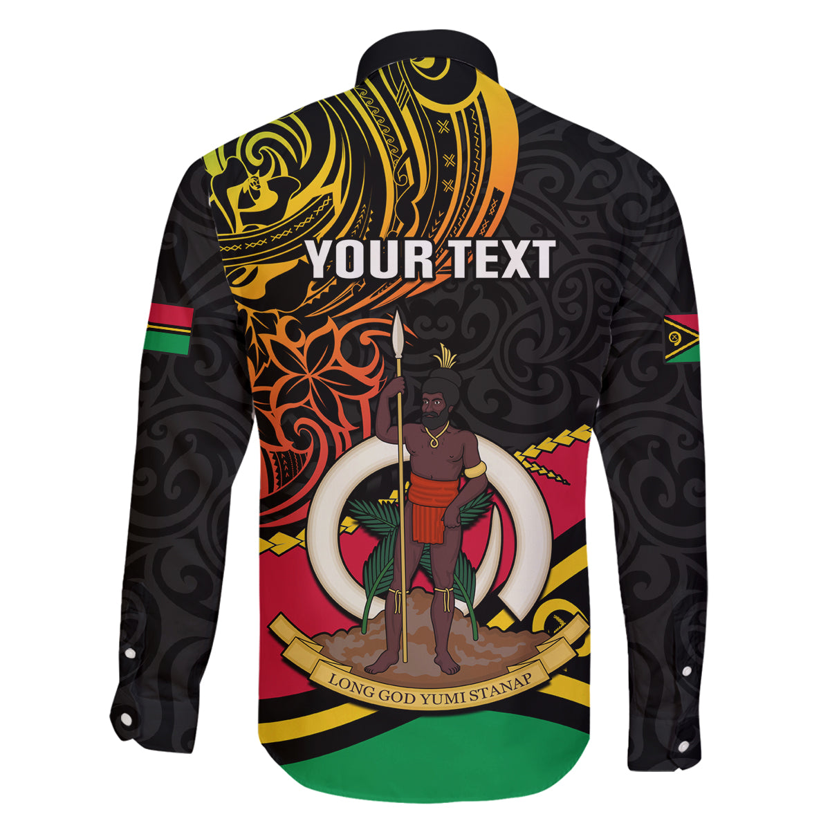 Personalised Vanuatu Unity Day Family Matching Long Sleeve Bodycon Dress and Hawaiian Shirt 29 November Coat Of Arms With Flag Style LT14 - Polynesian Pride