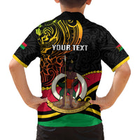 Personalised Vanuatu Unity Day Family Matching Off Shoulder Long Sleeve Dress and Hawaiian Shirt 29 November Coat Of Arms With Flag Style LT14 - Polynesian Pride