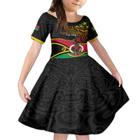Personalised Vanuatu Unity Day Family Matching Tank Maxi Dress and Hawaiian Shirt 29 November Coat Of Arms With Flag Style LT14 Daughter's Dress Black - Polynesian Pride