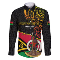 Personalised Vanuatu Unity Day Family Matching Tank Maxi Dress and Hawaiian Shirt 29 November Coat Of Arms With Flag Style LT14 Dad's Shirt - Long Sleeve Black - Polynesian Pride