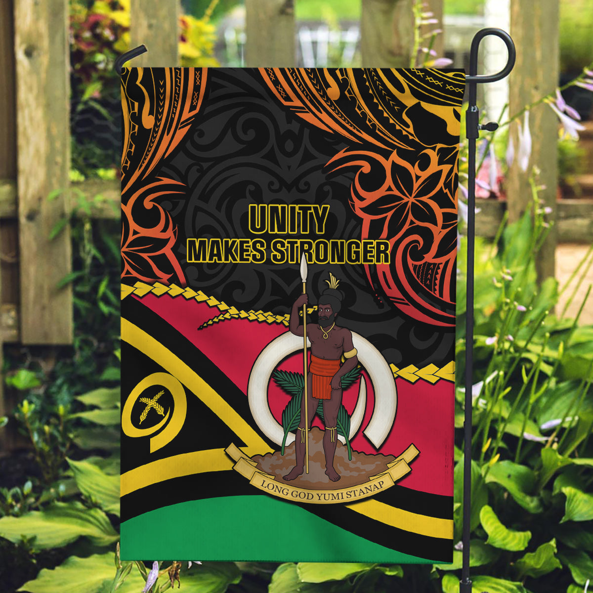 Vanuatu Unity Day Garden Flag 29 November Coat Of Arms With Flag Style LT14 Garden Flag Black - Polynesian Pride