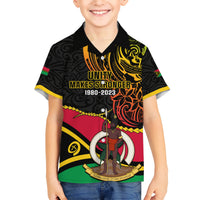 Personalised Vanuatu Unity Day Kid Hawaiian Shirt 29 November Coat Of Arms With Flag Style LT14 Kid Black - Polynesian Pride