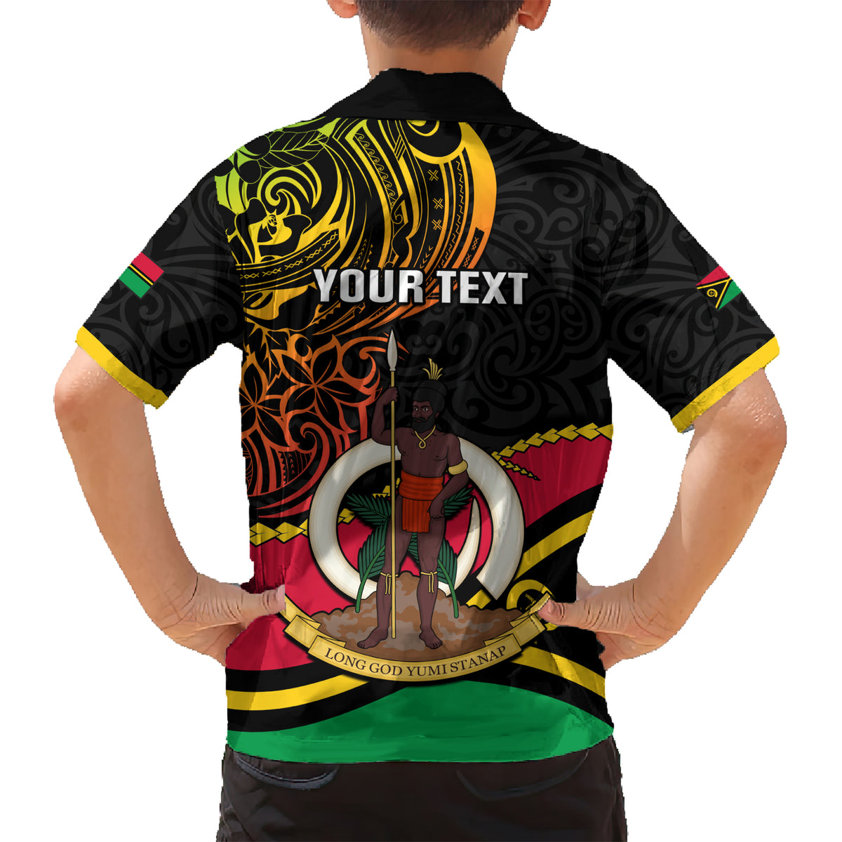 Personalised Vanuatu Unity Day Kid Hawaiian Shirt 29 November Coat Of Arms With Flag Style LT14 - Polynesian Pride