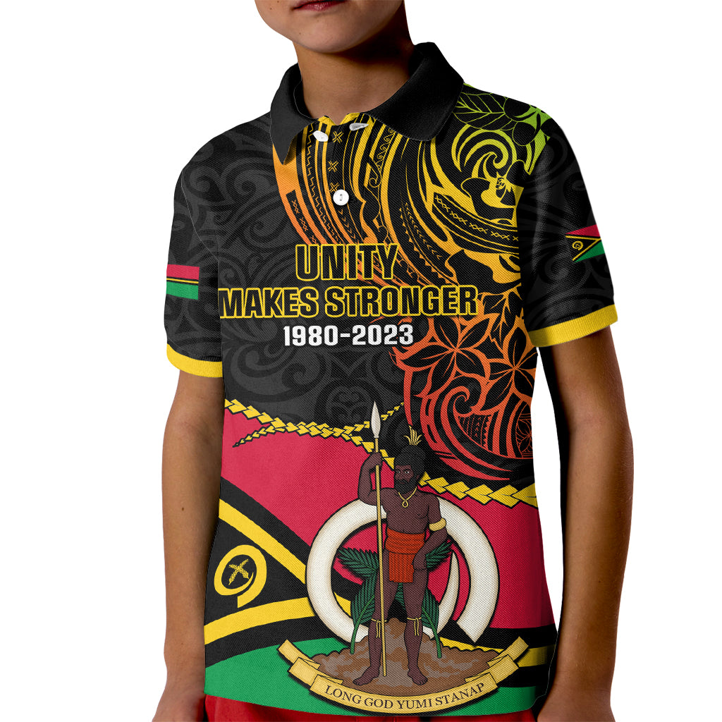 Personalised Vanuatu Unity Day Kid Polo Shirt 29 November Coat Of Arms With Flag Style LT14 Kid Black - Polynesian Pride
