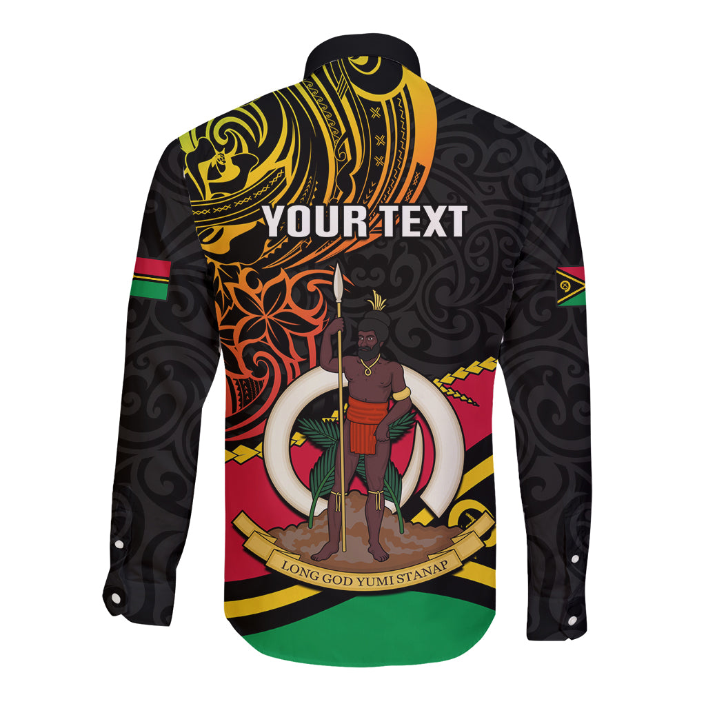 Personalised Vanuatu Unity Day Long Sleeve Button Shirt 29 November Coat Of Arms With Flag Style LT14 - Polynesian Pride