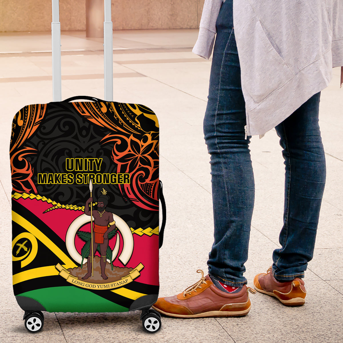 Vanuatu Unity Day Luggage Cover 29 November Coat Of Arms With Flag Style LT14 Black - Polynesian Pride