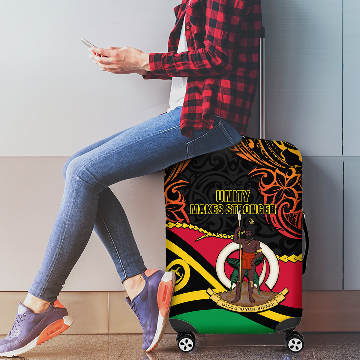 Vanuatu Unity Day Luggage Cover 29 November Coat Of Arms With Flag Style LT14 - Polynesian Pride