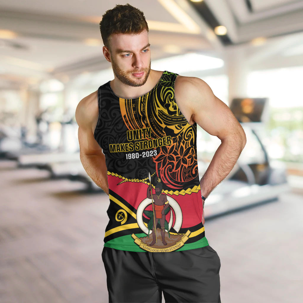 Personalised Vanuatu Unity Day Men Tank Top 29 November Coat Of Arms With Flag Style LT14 Black - Polynesian Pride