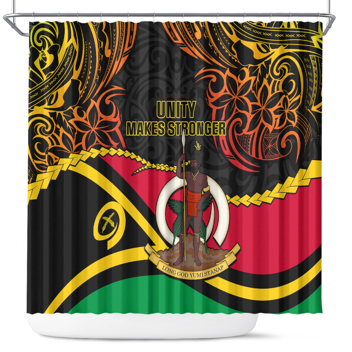 Vanuatu Unity Day Shower Curtain 29 November Coat Of Arms With Flag Style LT14 Black - Polynesian Pride